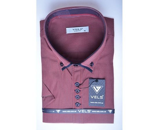 Рубашка мужская приталенная VELS 6333/1-5 дв.в. к/р, Размер: S, Цвет: бордо в мелк.клетку | Интернет-магазин Vels