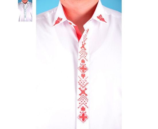 Рубашка VELS 1 вышиванка пр., Размер: S, Цвет: белая с голуб. вышив. | Интернет-магазин Vels