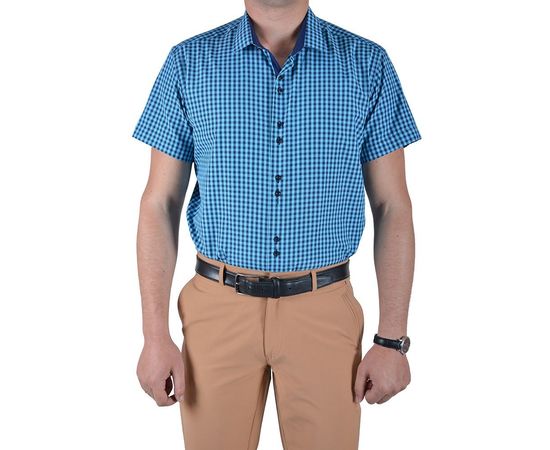Рубашка мужская приталенная VELS 9356/7 отд. к/р, Размер: M, Цвет: сине-голубая клетка, фото 2 | Интернет-магазин Vels