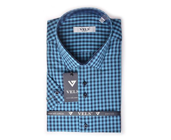 Рубашка мужская приталенная VELS 9356/7 отд. к/р, Размер: S, Цвет: сине-голубая клетка | Интернет-магазин Vels