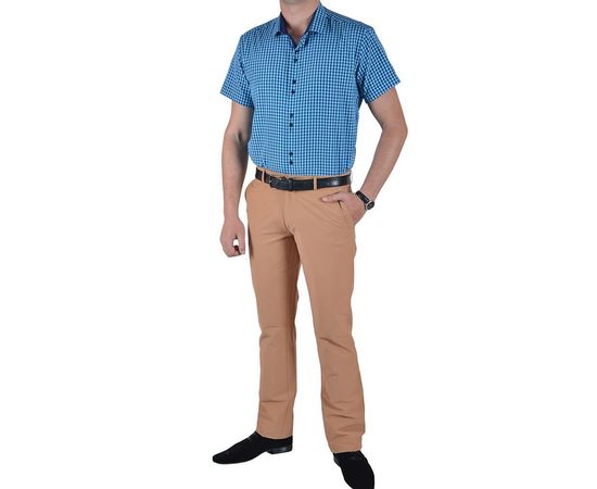 Рубашка мужская приталенная VELS 9356/7 отд. к/р, Размер: M, Цвет: сине-голубая клетка, фото 3 | Интернет-магазин Vels