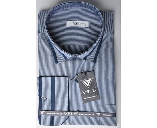 Рубашка VELS 6345/9 отд., пр., Размер: S, Цвет: синяя пол. с т.син. отд. | Интернет-магазин Vels