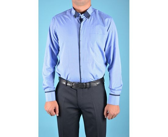 Рубашка VELS 6393/1 отд., пр., Размер: S, Цвет: голубая в клет.с т.син. отд., фото 4 | Интернет-магазин Vels