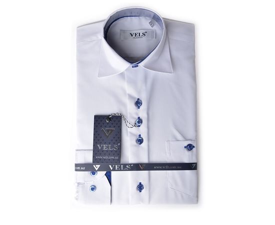 Рубашка VELS 1 син.отд. дет., Размер: 10, Цвет: белый с отд. синей | Интернет-магазин Vels