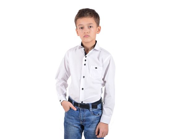 Рубашка VELS 1 чёрн.отд. дет., Размер: 7, Цвет: белая с чёрной отд., фото 2 | Интернет-магазин Vels