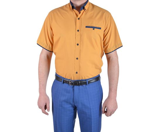 Рубашка мужская классическая VELS 124 к/р, Размер: L, Цвет: горчичн. т.син отд., фото 2 | Интернет-магазин Vels