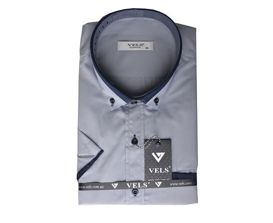 Рубашка мужская классическая VELS 15 к/р, Размер: S, Цвет: серая с т.син.отд. | Интернет-магазин Vels