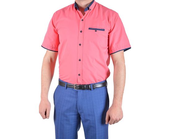 Рубашка мужская классическая VELS 170 к/р, Размер: S, Цвет: корал с тём.син.отд., фото 2 | Интернет-магазин Vels