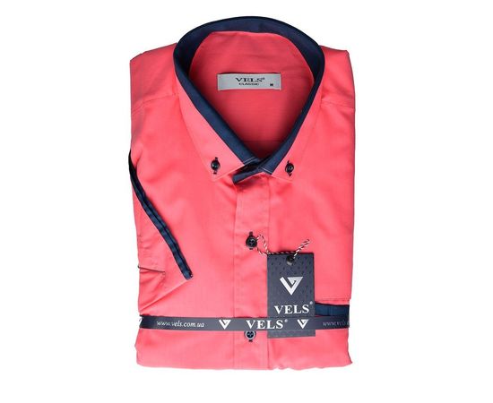 Рубашка мужская классическая VELS 170 к/р, Размер: S, Цвет: корал с тём.син.отд. | Интернет-магазин Vels