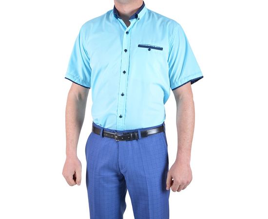 Рубашка мужская классическая VELS 192 к/р, Размер: M, Цвет: голубая с т.син. отд., фото 2 | Интернет-магазин Vels