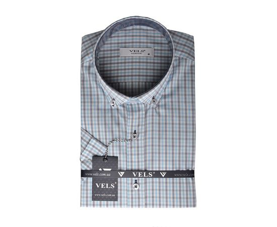 Рубашка мужская классическая VELS 3500-1 к/р, Размер: M, Цвет: голубая+беж клетка | Интернет-магазин Vels