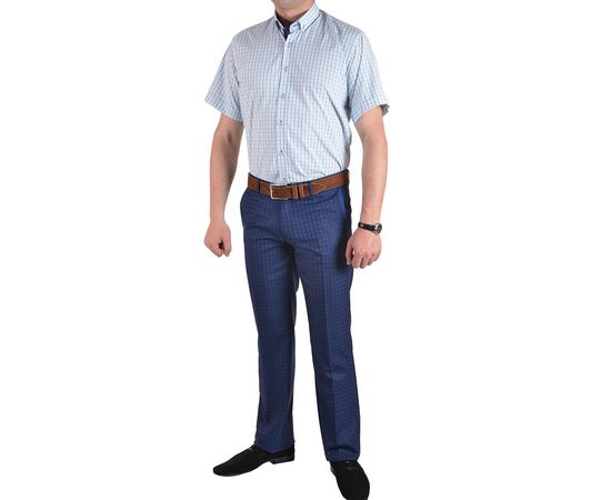 Рубашка мужская классическая VELS 3500-1 к/р, Размер: S, Цвет: голубая+беж клетка, фото 4 | Интернет-магазин Vels