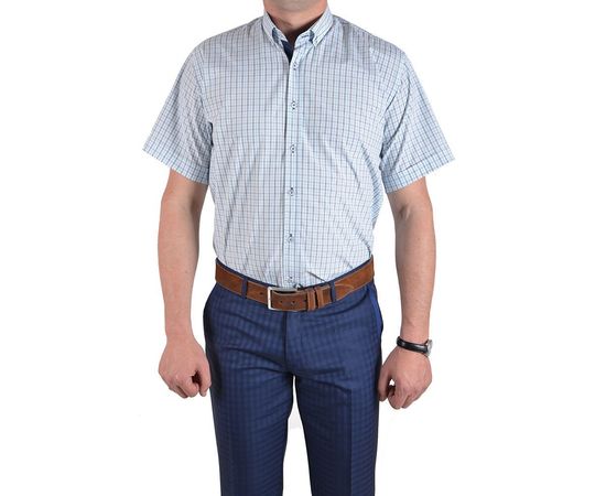 Рубашка мужская классическая VELS 3500-1 к/р, Размер: S, Цвет: голубая+беж клетка, фото 2 | Интернет-магазин Vels