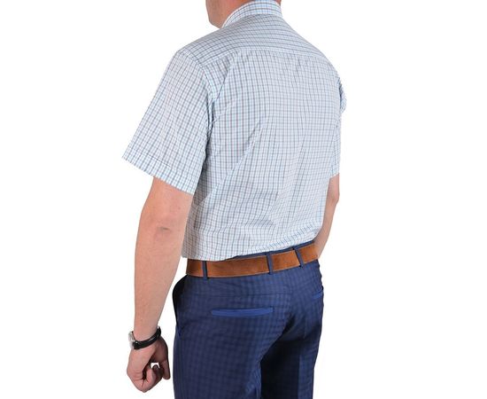 Рубашка мужская классическая VELS 3500-1 к/р, Размер: S, Цвет: голубая+беж клетка, фото 3 | Интернет-магазин Vels