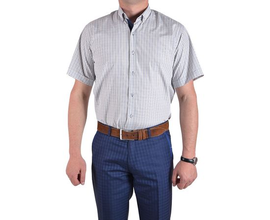 Рубашка мужская классическая VELS 3500-3 к/р, Размер: S, Цвет: коричн.- синяя клетка, фото 2 | Интернет-магазин Vels