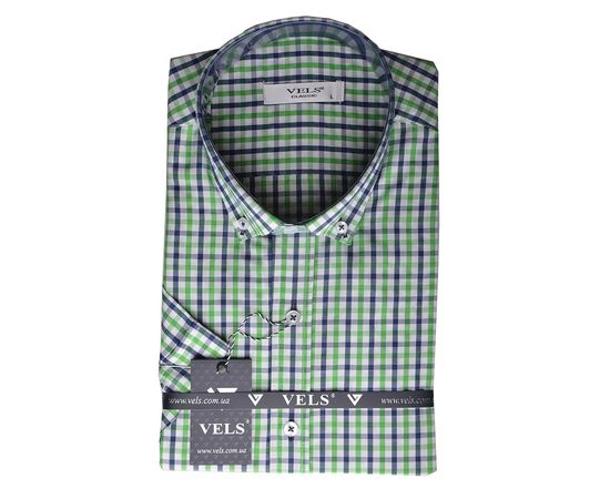 Рубашка мужская классическая VELS 35009-2 к/р, Размер: S, Цвет: салатово-синяя клетка | Интернет-магазин Vels