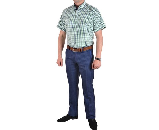 Рубашка мужская классическая VELS 35009-2 к/р, Размер: S, Цвет: салатово-синяя клетка, фото 4 | Интернет-магазин Vels