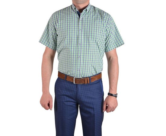 Рубашка мужская классическая VELS 35009-2 к/р, Размер: S, Цвет: салатово-синяя клетка, фото 2 | Интернет-магазин Vels
