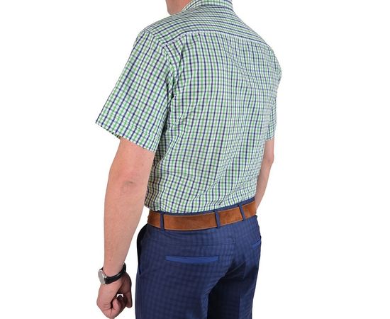 Рубашка мужская классическая VELS 35009-2 к/р, Размер: S, Цвет: салатово-синяя клетка, фото 3 | Интернет-магазин Vels