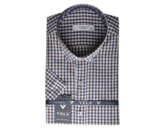 Рубашка мужская классическая VELS 35009-6 к/р, Размер: S, Цвет: коричн.- синяя клетка | Интернет-магазин Vels