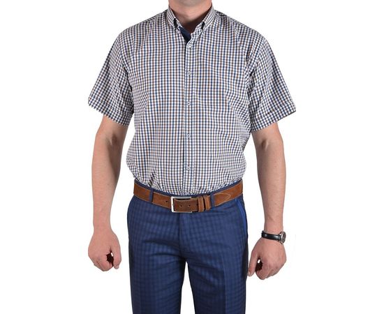 Рубашка мужская классическая VELS 35009-6 к/р, Размер: S, Цвет: коричн.- синяя клетка, фото 2 | Интернет-магазин Vels