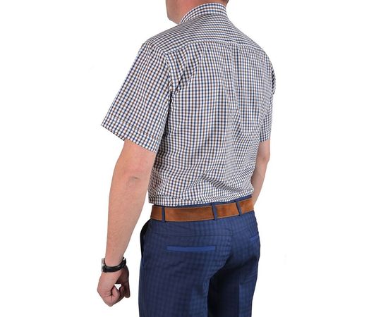 Рубашка мужская классическая VELS 35009-6 к/р, Размер: S, Цвет: коричн.- синяя клетка, фото 3 | Интернет-магазин Vels