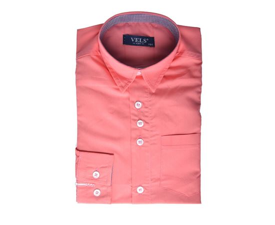 Рубашка VELS отд.дет. (5-6-7-8) 3338 (154), Размер: 116/6, Цвет: персик с отд.т.син. клетка | Интернет-магазин Vels