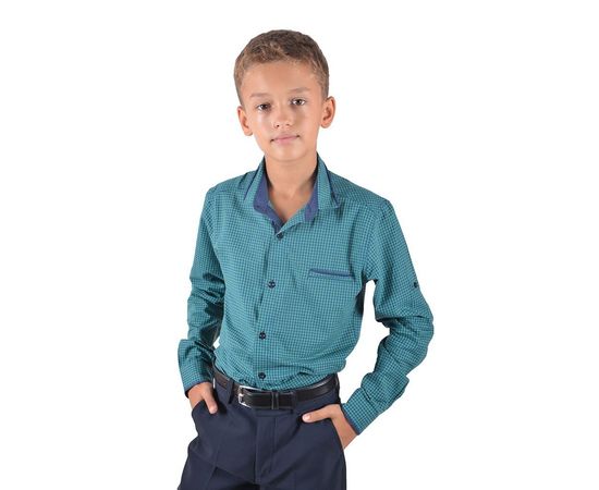 Рубашка VELS отв.дет. (5-6-7-8) 2922 (01), Размер: 110/5, Цвет: зелёная клетка, фото 3 | Интернет-магазин Vels