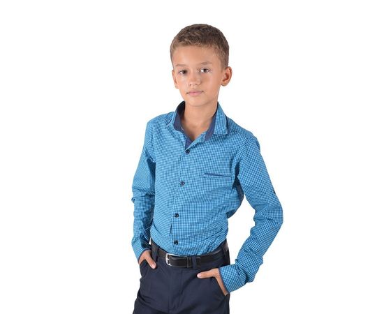 Рубашка VELS отв.дет. (5-6-7-8) 2922 (03), Размер: 110/5, Цвет: бирюза клетка, фото 3 | Интернет-магазин Vels