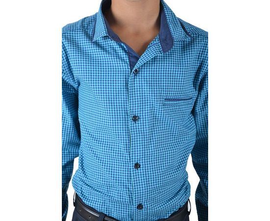 Рубашка VELS отв.дет. (5-6-7-8) 2922 (03), Размер: 110/5, Цвет: бирюза клетка, фото 4 | Интернет-магазин Vels