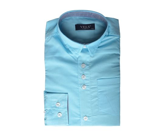 Рубашка VELS отд.дет. (9-10-12-14)3339 (279), Размер: 134/9, Цвет: голубой с отд. т.син. клетка | Интернет-магазин Vels