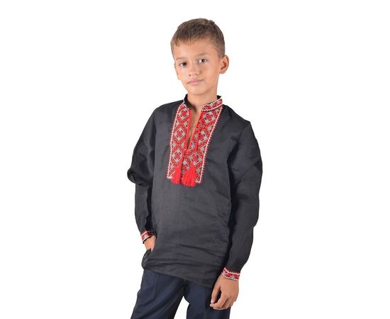 Вышиванка VELS 2006 лён 01, Размер: 116/6, Цвет: чёрный c красной вышивкой, фото 2 | Интернет-магазин Vels