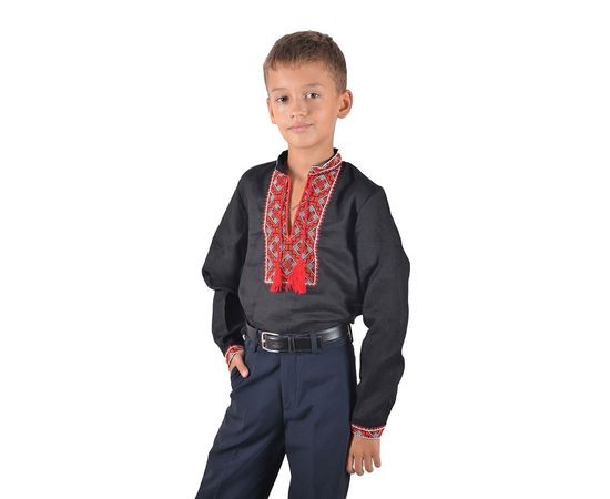 Вышиванка VELS 2006 лён 01, Размер: 116/6, Цвет: чёрный c красной вышивкой, фото 3 | Интернет-магазин Vels