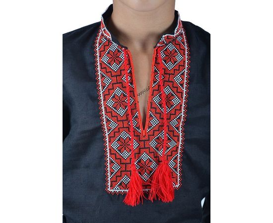 Вышиванка VELS 2006 лён 01, Размер: 116/6, Цвет: чёрный c красной вышивкой, фото 4 | Интернет-магазин Vels