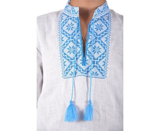 Вышиванка VELS 2006 лён 08, Размер: 116/6, Цвет: белая с голуб. вышив., фото 3 | Интернет-магазин Vels