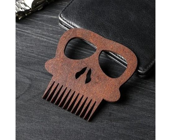 Расческа для бороды и усов "Череп", Колір: коричневый, фото 2 | Інтернет-магазин Vels