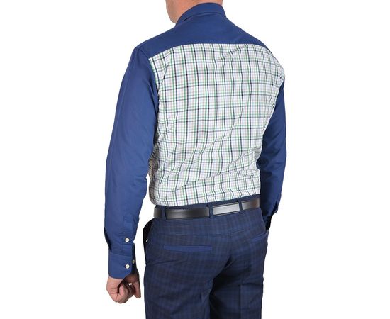 Рубашка мужская приталенная VELS 9033/4, Размер: M, Цвет: тёмно-синяя с салат.клетка, фото 3 | Интернет-магазин Vels