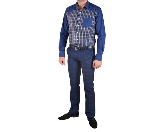 Рубашка мужская приталенная VELS 9038/3, Размер: M, Цвет: тёмно-синий с корич.клет, фото 4 | Интернет-магазин Vels