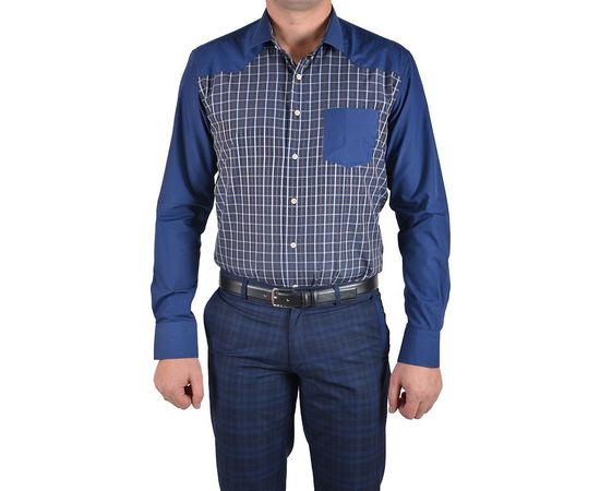 Рубашка мужская приталенная VELS 9038/3, Размер: M, Цвет: тёмно-синий с корич.клет, фото 2 | Интернет-магазин Vels