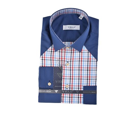 Рубашка мужская приталенная VELS 9033/3, Размер: L, Цвет: тёмно-синий с бордо клет. | Интернет-магазин Vels