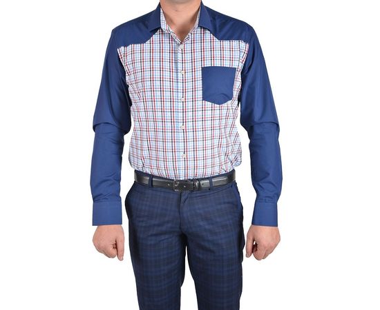 Рубашка мужская приталенная VELS 9033/3, Размер: M, Цвет: тёмно-синий с бордо клет., фото 2 | Интернет-магазин Vels