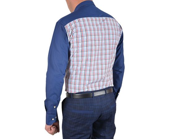 Рубашка мужская приталенная VELS 9033/3, Размер: M, Цвет: тёмно-синий с бордо клет., фото 3 | Интернет-магазин Vels