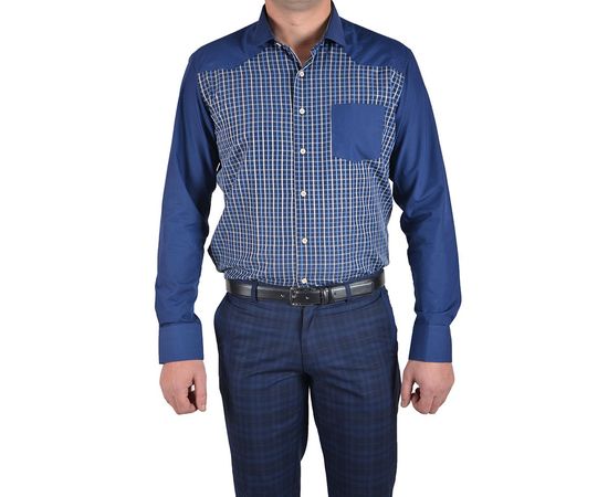 Рубашка мужская приталенная VELS 9038/1, Размер: M, Цвет: тёмно-синяя с син.клет, фото 2 | Интернет-магазин Vels