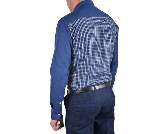 Рубашка мужская приталенная VELS 9038/1, Размер: M, Цвет: тёмно-синяя с син.клет, фото 3 | Интернет-магазин Vels