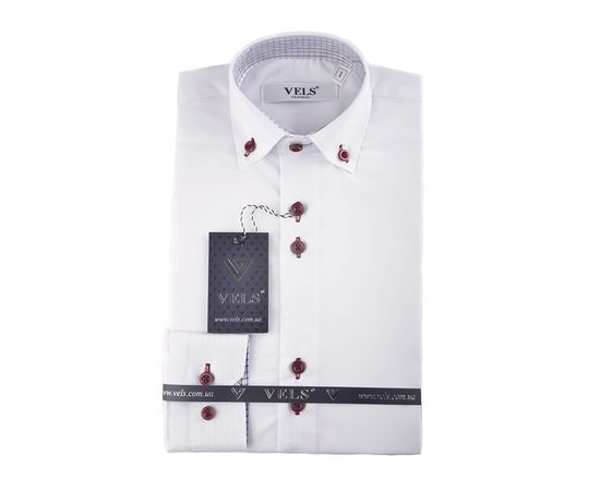 Рубашка детская на мальчика VELS 1 (01), Размер: 8, Цвет: белый с отделкой бордо клетка | Интернет-магазин Vels