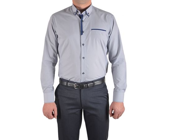 Рубашка мужская приталенная VELS 15-1, Размер: M, Цвет: серая строчка, фото 2 | Интернет-магазин Vels