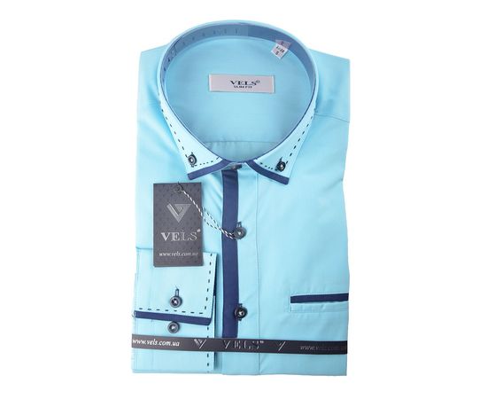Сорочка чоловіча приталена VELS 192-1, Розмір: M, Колір: бирюза строчка | Інтернет-магазин Vels