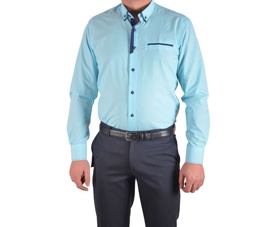Рубашка мужская приталенная VELS 192-1, Размер: M, Цвет: бирюза строчка, фото 2 | Интернет-магазин Vels