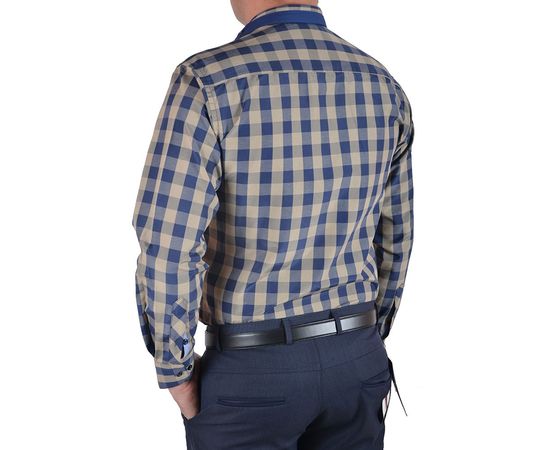 Сорочка чоловіча класична VELS 200/6, Розмір: M, Колір: бежево-тёмн.синяя клетка, фото 3 | Інтернет-магазин Vels