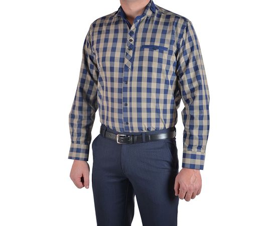 Сорочка чоловіча класична VELS 200/6, Розмір: M, Колір: бежево-тёмн.синяя клетка, фото 2 | Інтернет-магазин Vels
